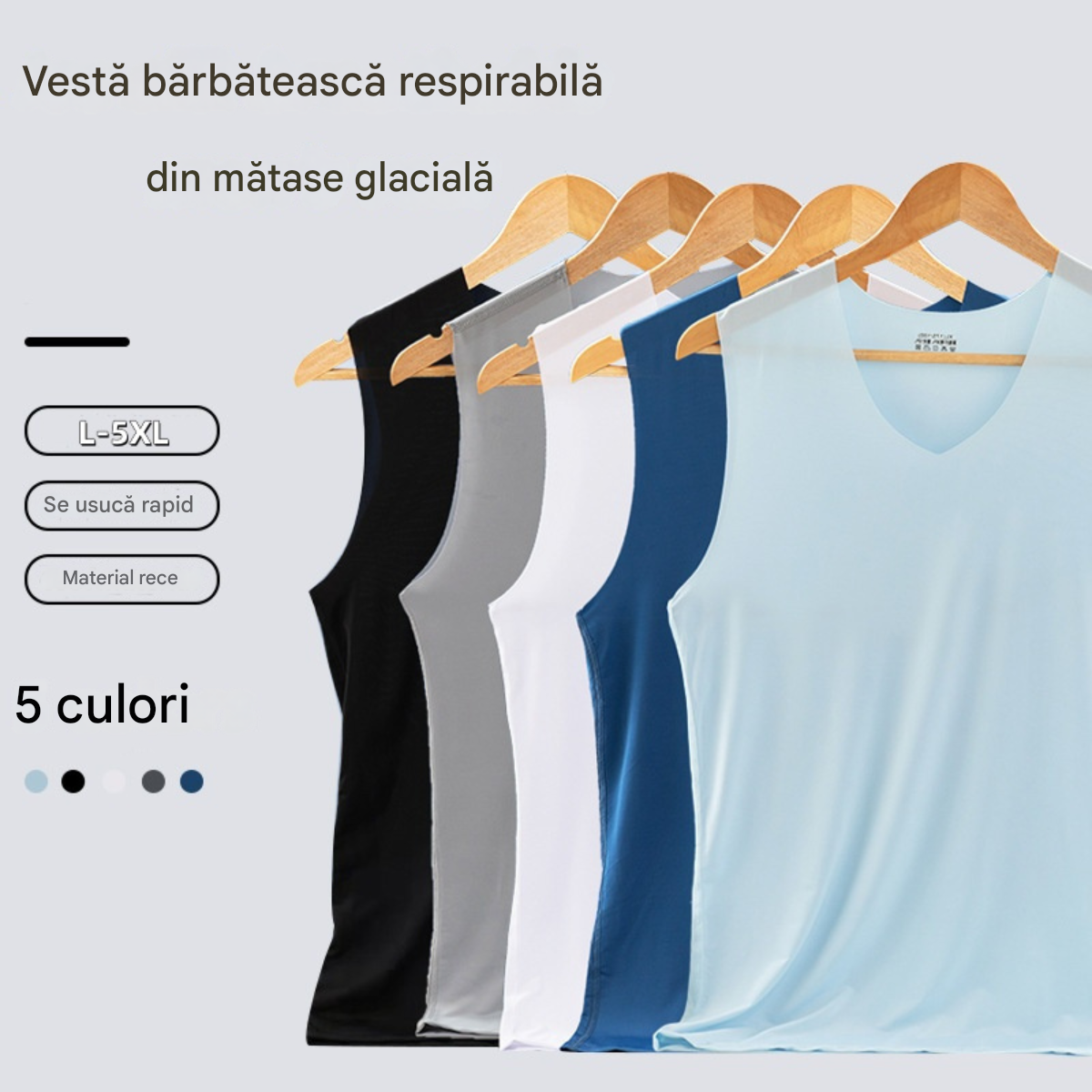 🧊💁‍♂️【 5 bucăți 】【L–5XL】Maiou bărbătesc de vară din mătase de gheață, mărimi mari.