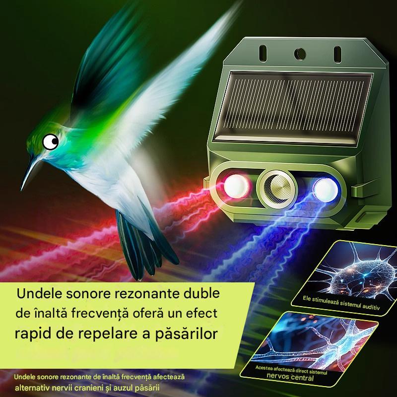🔥📢 Repelent solar cu ultrasunete pentru animale pentru exterior Repelent pentru păsări cu lumină infraroșu intermitent cu LED roșu și albastru