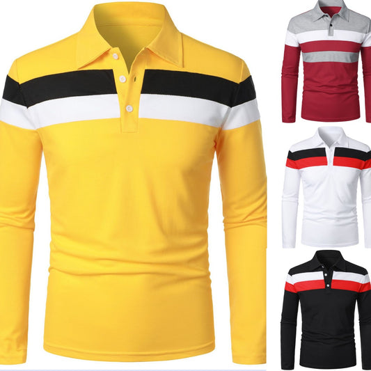 👕【S–5XL】Nou model de vară pentru bărbați, mânecă lungă, polo șitiaowen dungi contrastante pe piept.