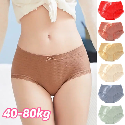 🌷💦【40-100kg】Dantelă de talie medie plus dimensiunea chiloți de bumbac, respirabil și confortabil