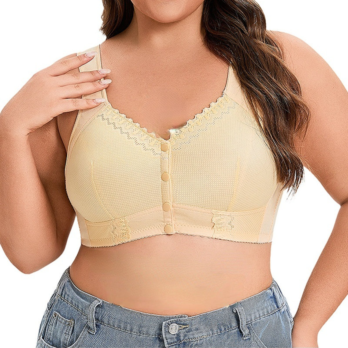 （3 kosov）💕🎁【45kg-155kg】Velik zračen nedrček iz mehkega bombaža z gumbi spredaj