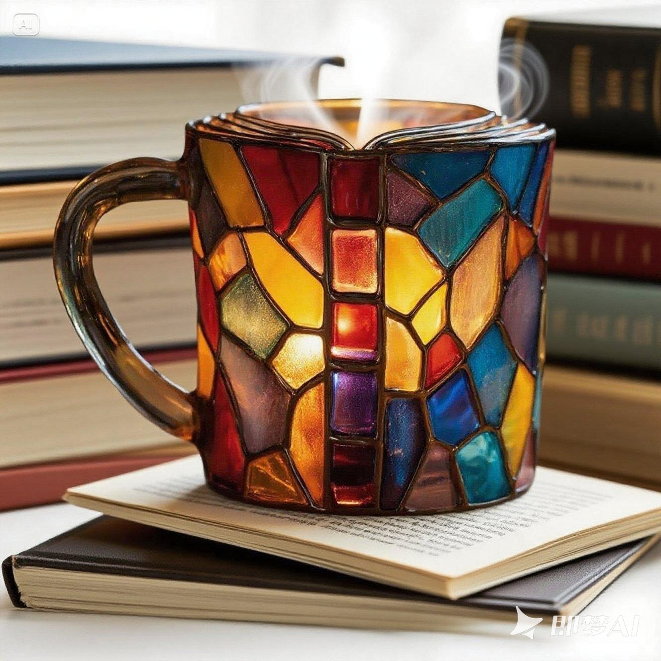 ☕📚 Ceașcă de cafea pictată 3D în formă de carte