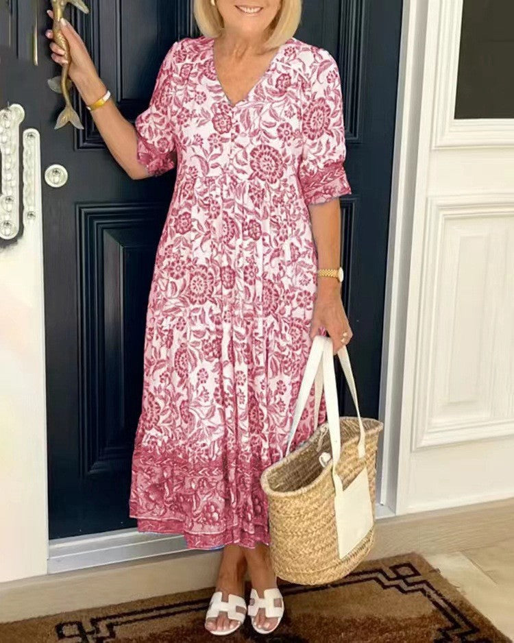 💃🔥【S-5XL】2025 Rochie cu flori elegantă în stil nou, cu gât lung