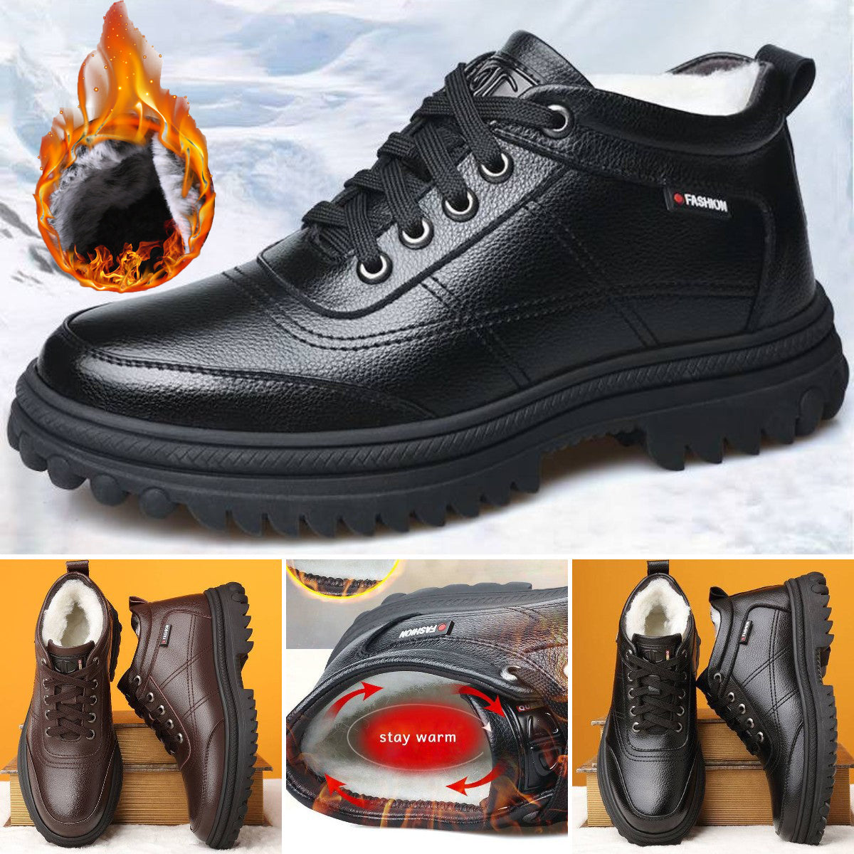 🔥【39-44】Nové zimní teplé pánské kožené boty s tlustou podrážkou