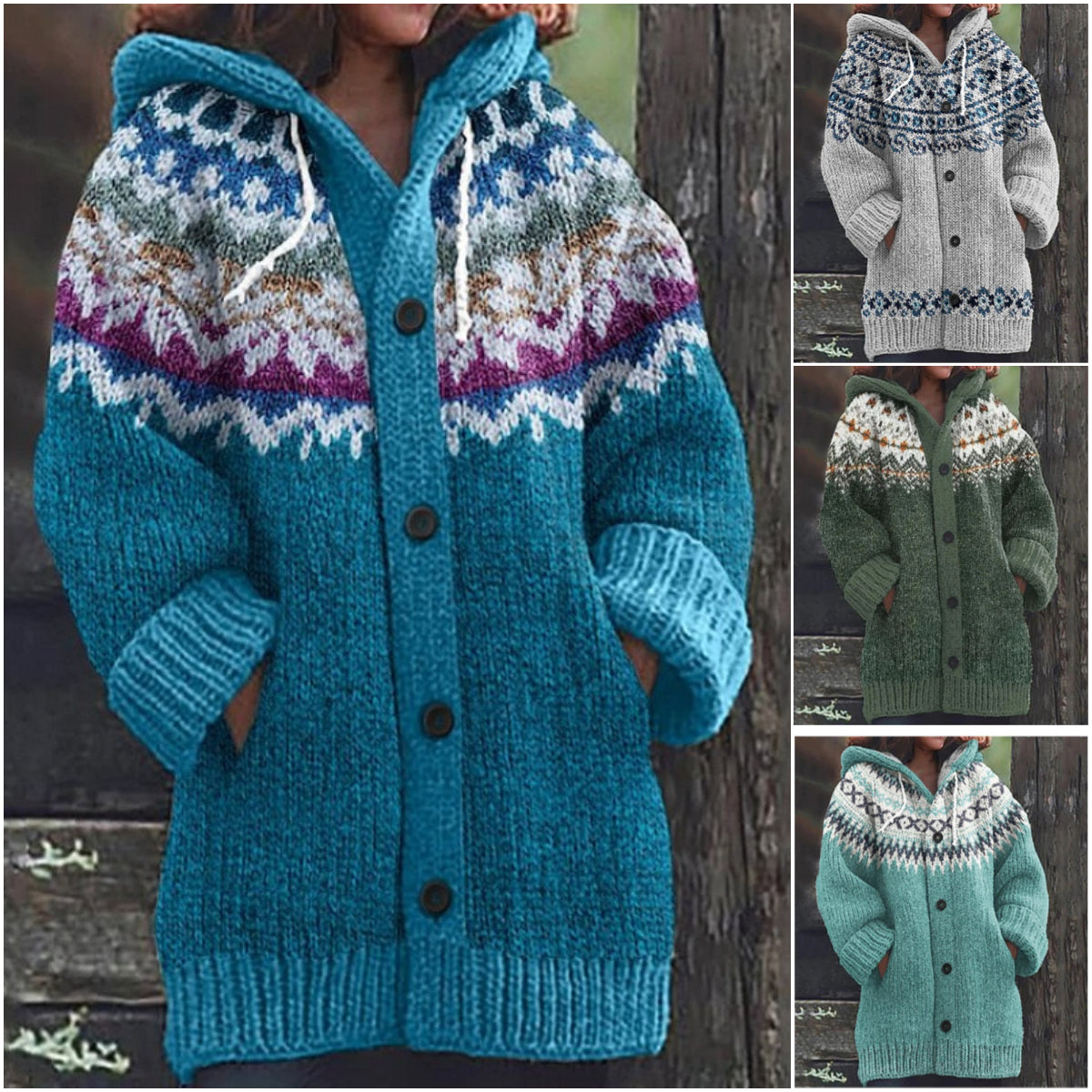 🔥【S~5XL】✨Jesen/zima Nova elegantna barvita retro jakna s kapuco