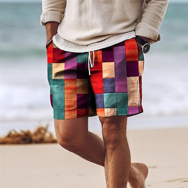 💥【Ofertă】Pantaloni de baie bărbați stilati cu imprimeu multicolor.