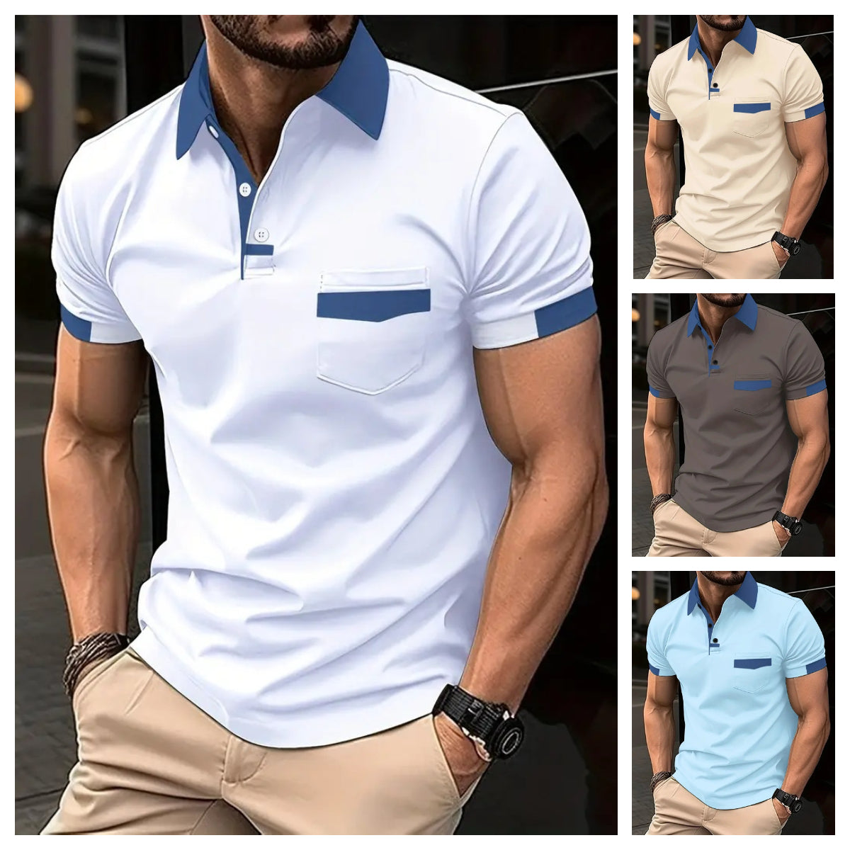 💁‍♂️✨ Tricou polo de buzunar color-bloc pentru bărbați tricou polo sport
