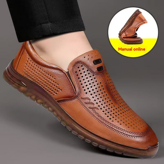 【39-44】Pantofi de piele de afaceri de înaltă calitate, respirabili, cu goluri, vara 2025, pantofi casual la modă din piele